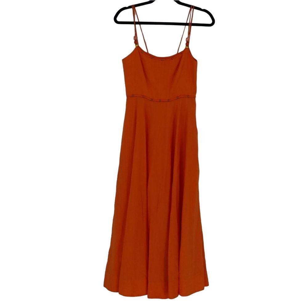 LA LIGNE Women's Disco Dress Orange Linen Blend Size Medium A Line African Beads